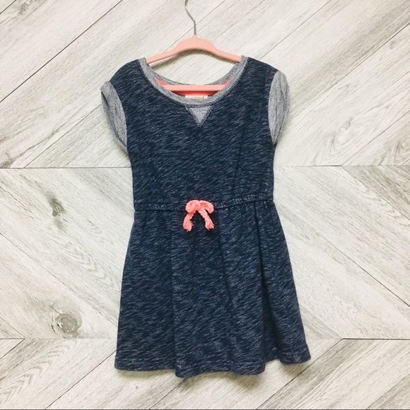 Cat & Jack | Navy Marled Cap Sleeve Dress Pink Bow - Picture 1 of 5